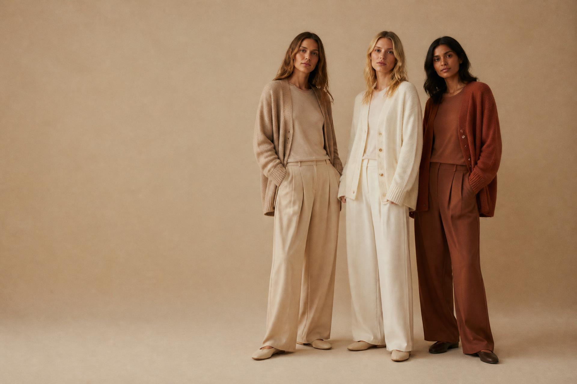 Melanie campaign — model in neutral essentials